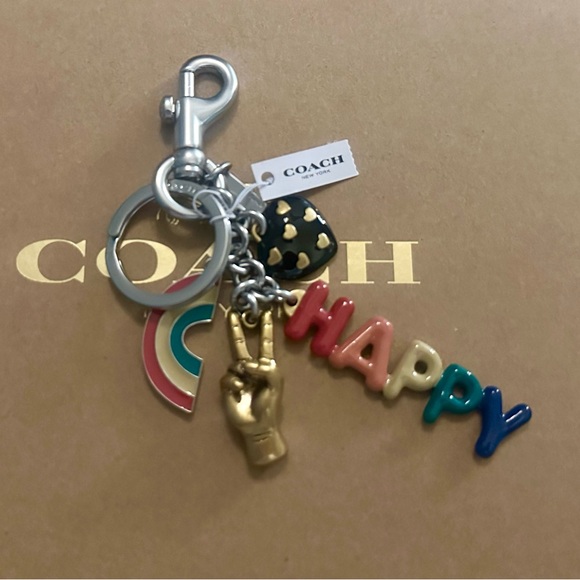 Coach Rainbow Happy Peace Heart Multi Charm Keychain Fob Bag Charm - Picture 2 of 6